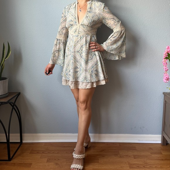 Free People Paisley Moonlight Bay Mini Dress Size 2 - Picture 9 of 9